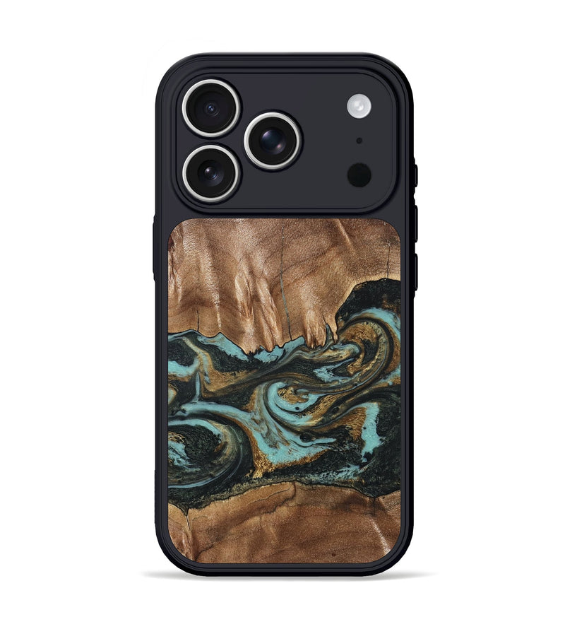 iPhone 17 Pro Wood Phone Case - Mittie (Teal & Gold, 827495)
