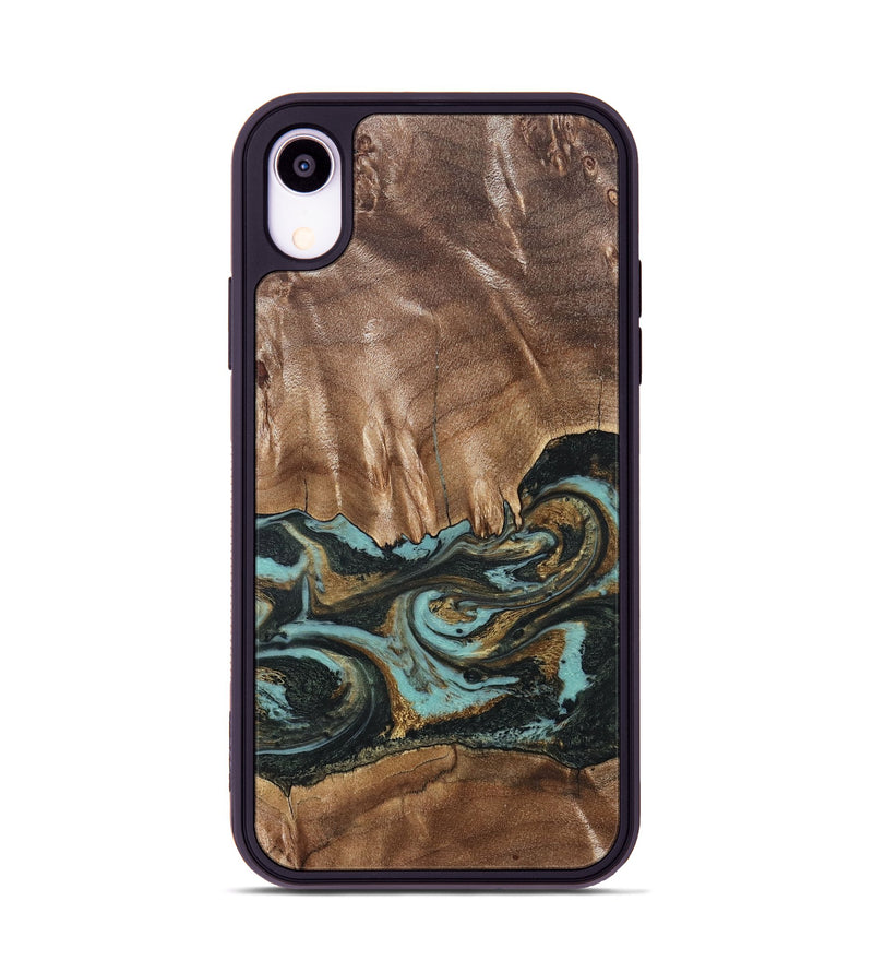 iPhone Xr Wood Phone Case - Mittie (Teal & Gold, 827495)