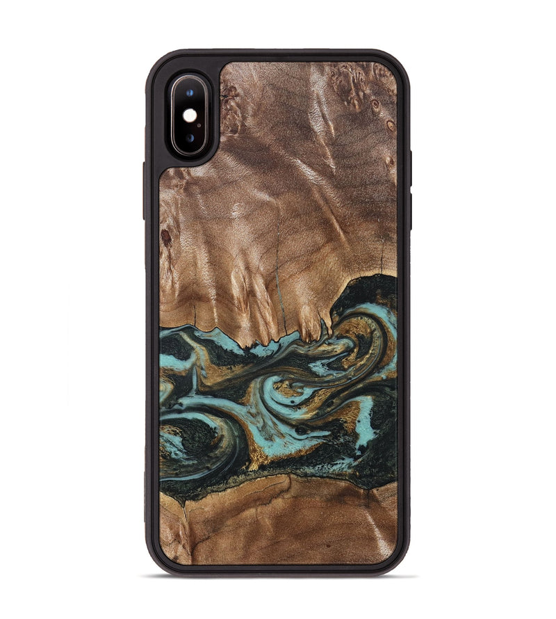 iPhone Xs Max Wood Phone Case - Mittie (Teal & Gold, 827495)