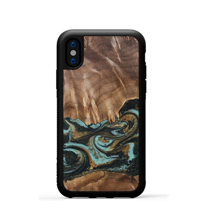 iPhone Xs Wood Phone Case - Mittie (Teal & Gold, 827495)