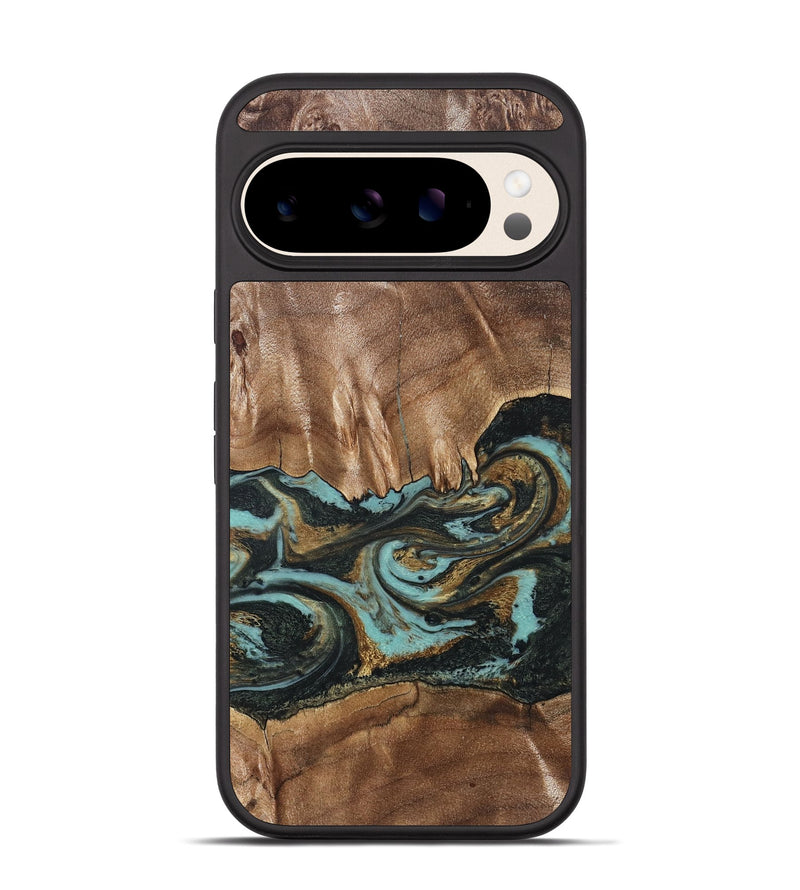 Pixel 10 Wood Phone Case - Mittie (Teal & Gold, 827495)