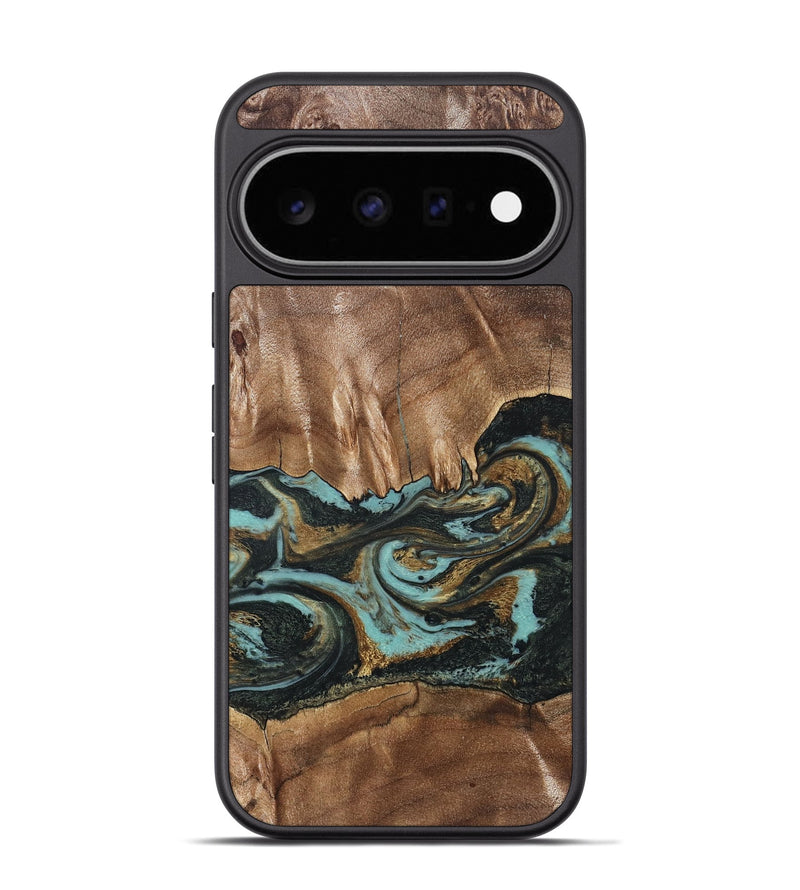 Pixel 11 Pro Wood Phone Case - Mittie (Teal & Gold, 827495)