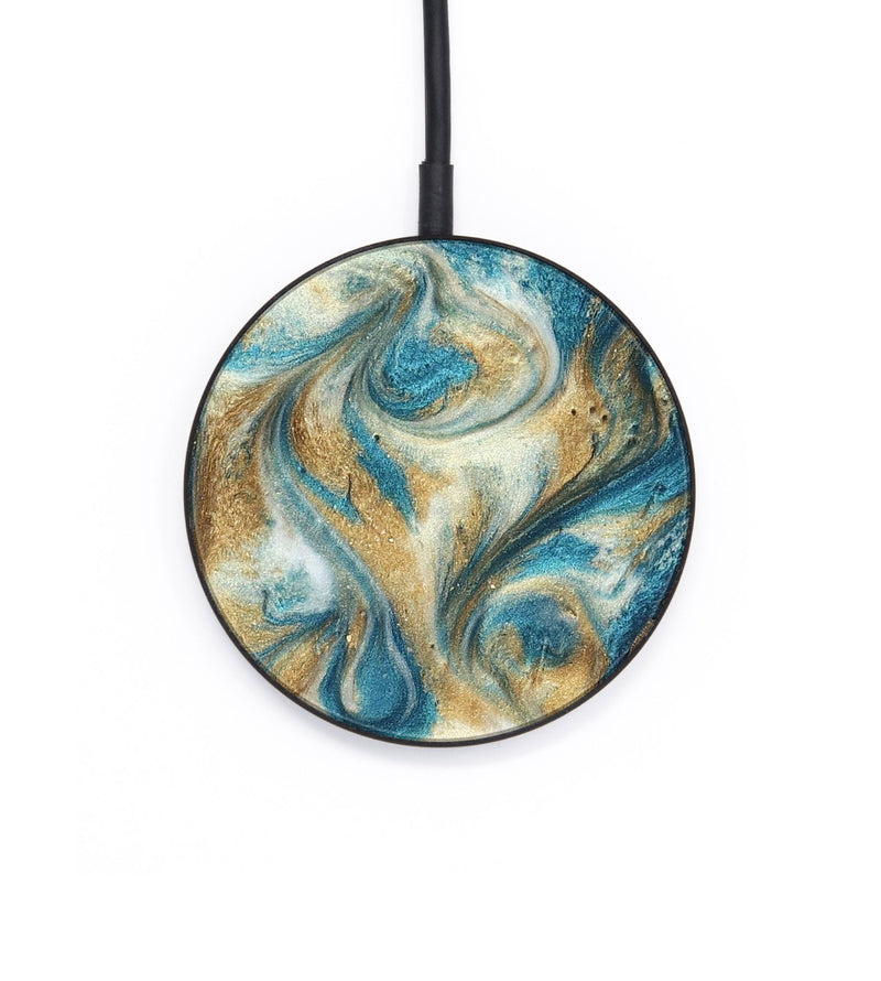 Circle Wood Wireless Charger - Braeden (Teal & Gold, 827502)