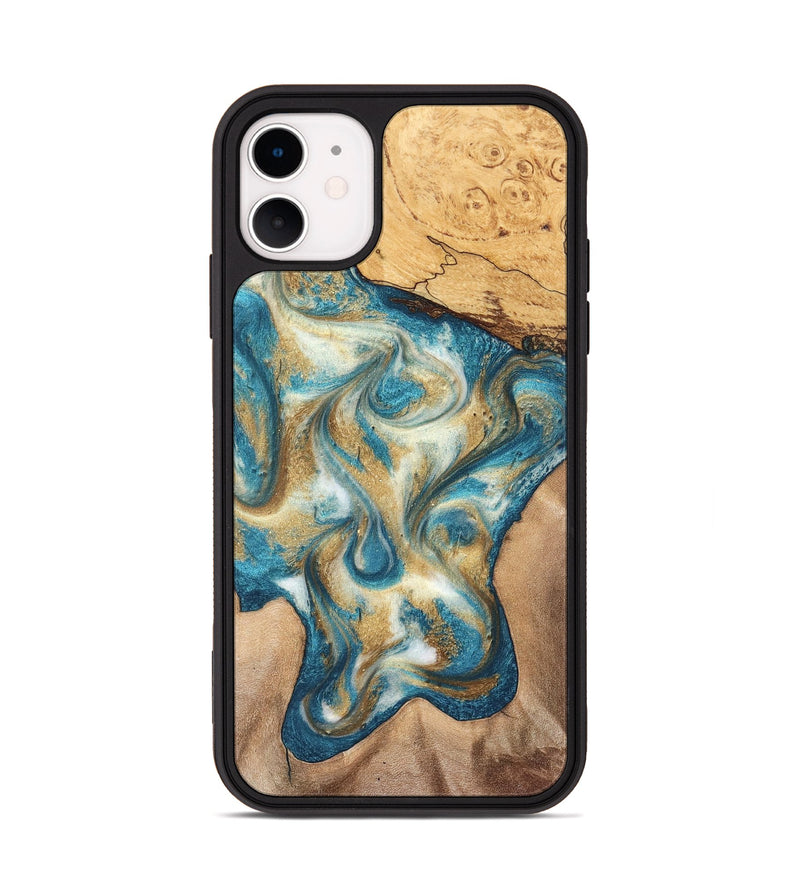iPhone 11 Wood Phone Case - Braeden (Teal & Gold, 827502)