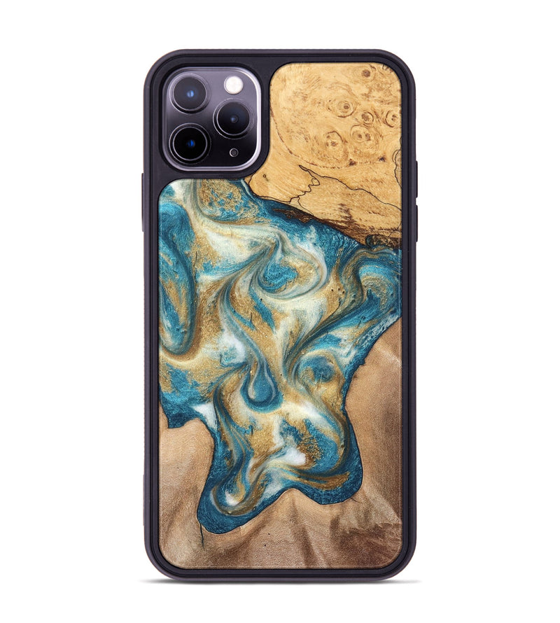 iPhone 11 Pro Max Wood Phone Case - Braeden (Teal & Gold, 827502)
