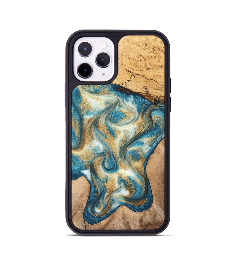 iPhone 11 Pro Wood Phone Case - Braeden (Teal & Gold, 827502)