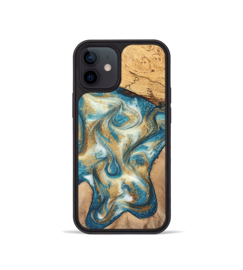 iPhone 12 mini Wood Phone Case - Braeden (Teal & Gold, 827502)