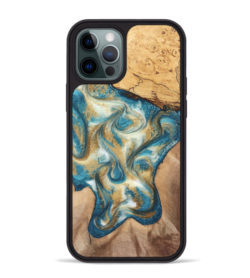 iPhone 12 Pro Max Wood Phone Case - Braeden (Teal & Gold, 827502)