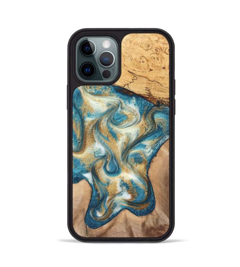 iPhone 12 Pro Wood Phone Case - Braeden (Teal & Gold, 827502)
