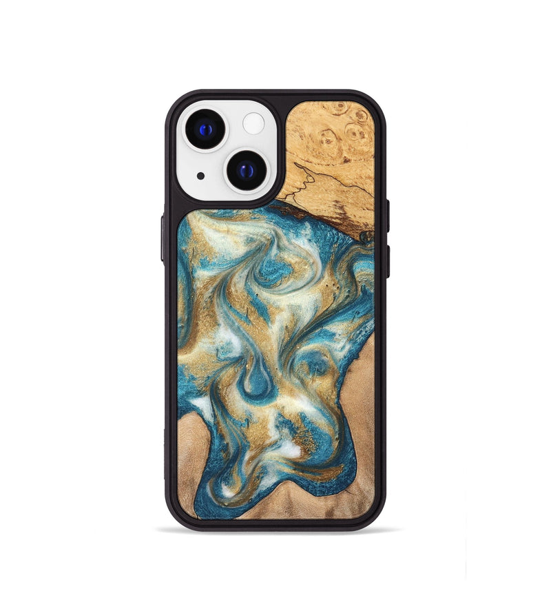 iPhone 13 mini Wood Phone Case - Braeden (Teal & Gold, 827502)