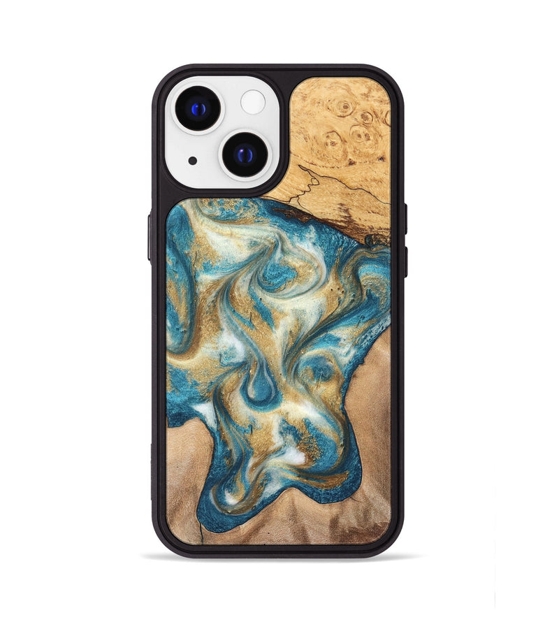 iPhone 13 Wood Phone Case - Braeden (Teal & Gold, 827502)
