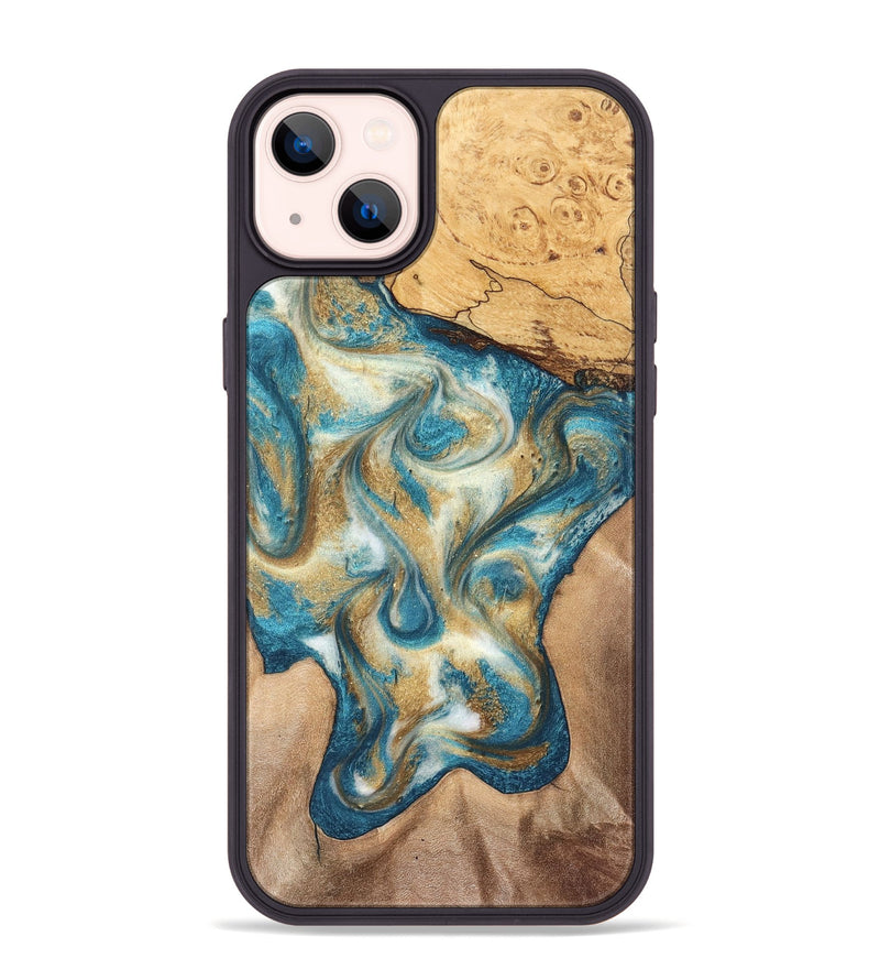 iPhone 14 Plus Wood Phone Case - Braeden (Teal & Gold, 827502)