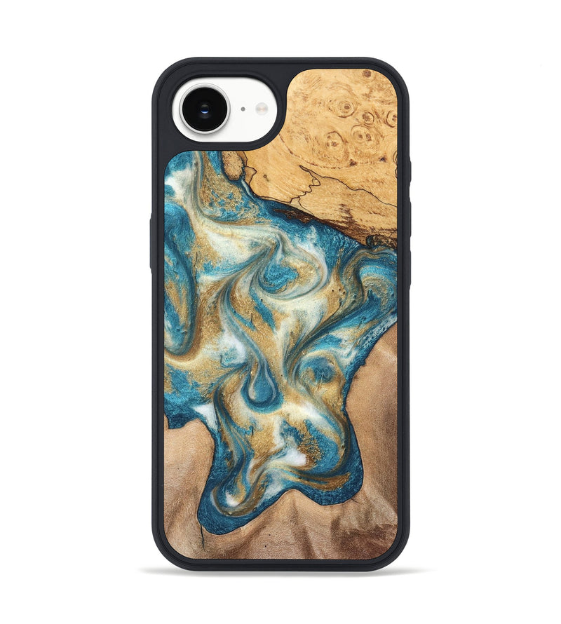 iPhone 16e Wood Phone Case - Braeden (Teal & Gold, 827502)