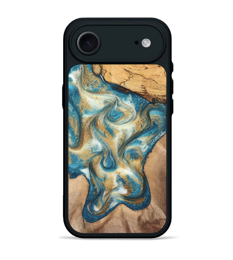 iPhone 17 Air Wood Phone Case - Braeden (Teal & Gold, 827502)