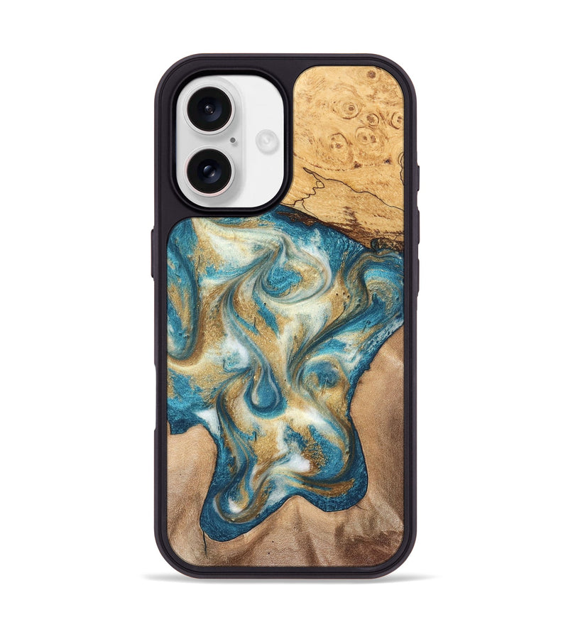 iPhone 17 Wood Phone Case - Braeden (Teal & Gold, 827502)