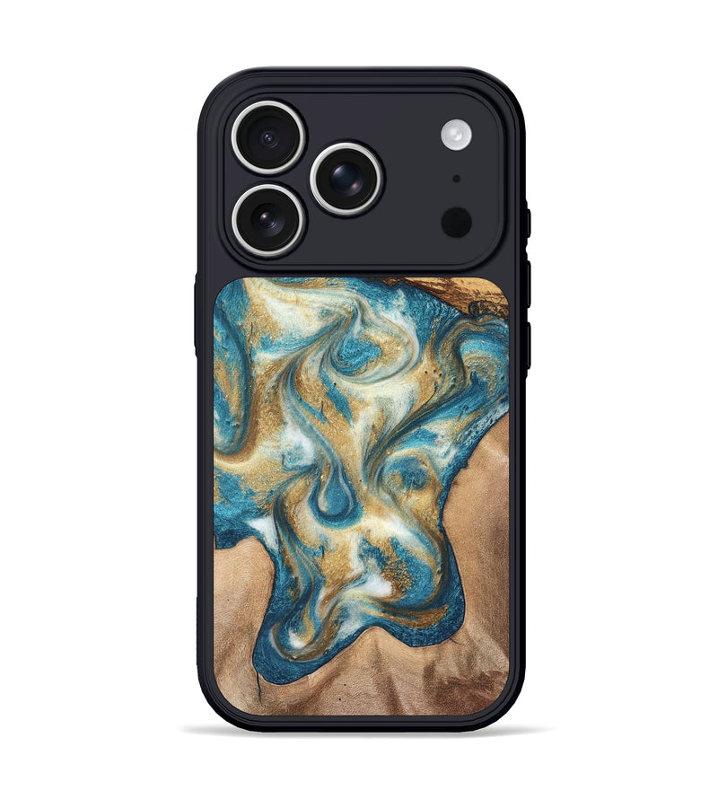 iPhone 17 Pro Wood Phone Case - Braeden (Teal & Gold, 827502)