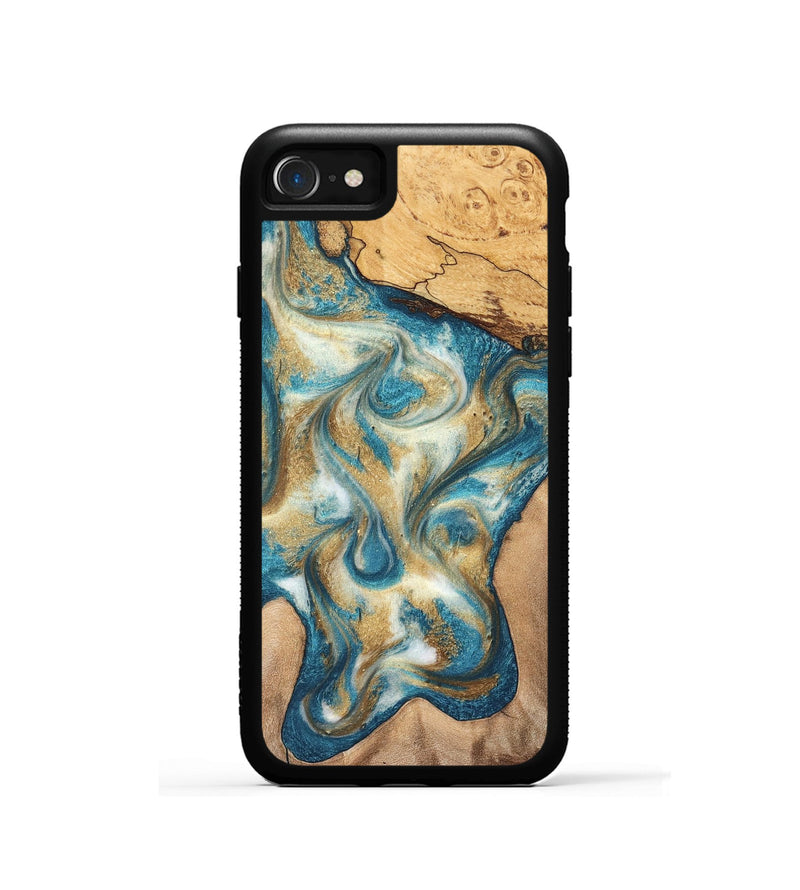 iPhone SE Wood Phone Case - Braeden (Teal & Gold, 827502)
