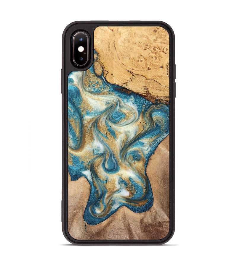 iPhone Xs Max Wood Phone Case - Braeden (Teal & Gold, 827502)