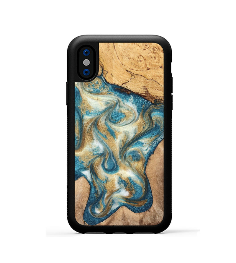iPhone Xs Wood Phone Case - Braeden (Teal & Gold, 827502)