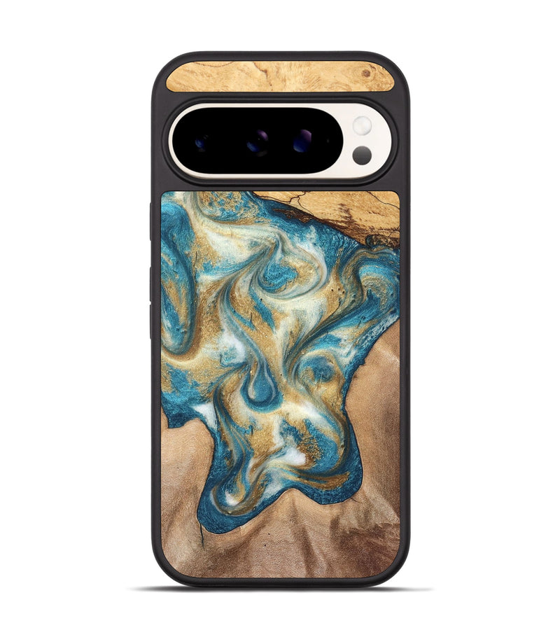 Pixel 9 Pro Wood Phone Case - Braeden (Teal & Gold, 827502)