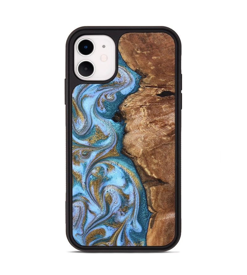 iPhone 11 Wood Phone Case - Kia (Teal & Gold, 827504)