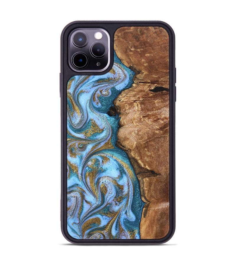 iPhone 11 Pro Max Wood Phone Case - Kia (Teal & Gold, 827504)