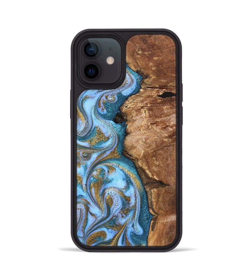 iPhone 12 Wood Phone Case - Kia (Teal & Gold, 827504)
