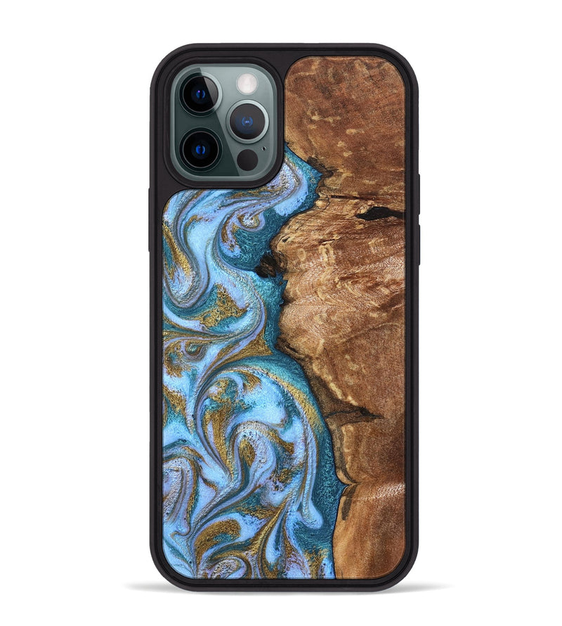 iPhone 12 Pro Max Wood Phone Case - Kia (Teal & Gold, 827504)