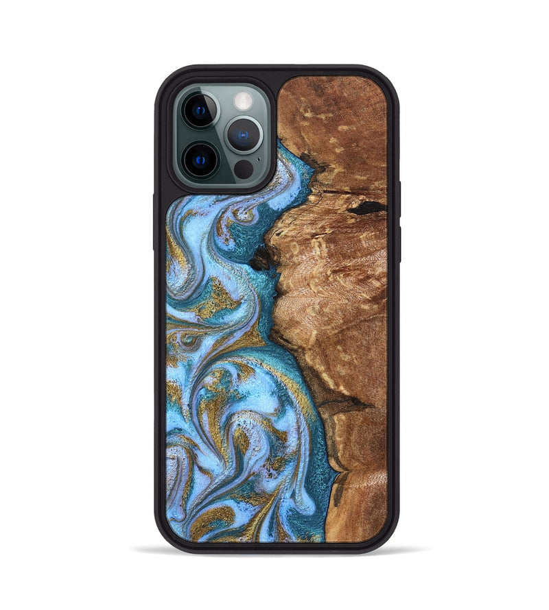 iPhone 12 Pro Wood Phone Case - Kia (Teal & Gold, 827504)