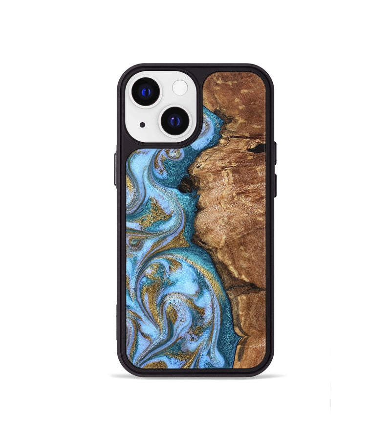 iPhone 13 mini Wood Phone Case - Kia (Teal & Gold, 827504)