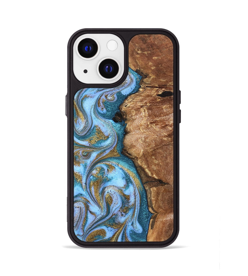 iPhone 13 Wood Phone Case - Kia (Teal & Gold, 827504)