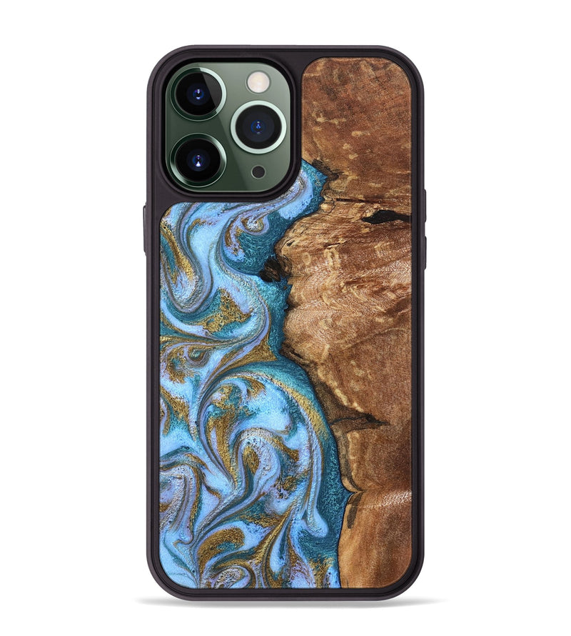 iPhone 13 Pro Max Wood Phone Case - Kia (Teal & Gold, 827504)