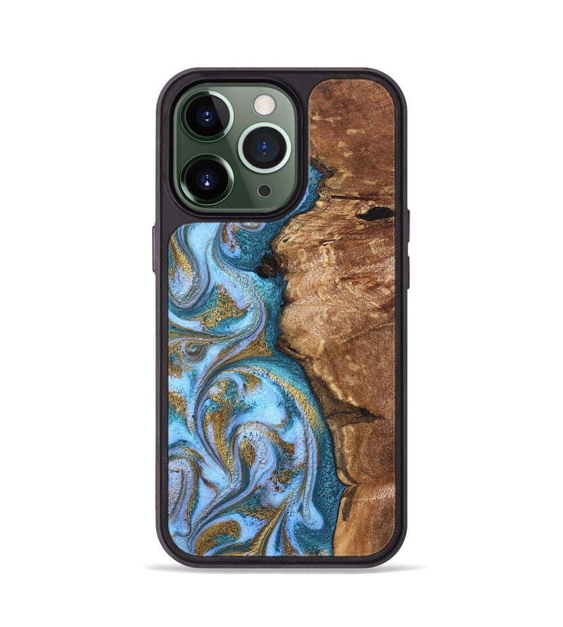 iPhone 13 Pro Wood Phone Case - Kia (Teal & Gold, 827504)