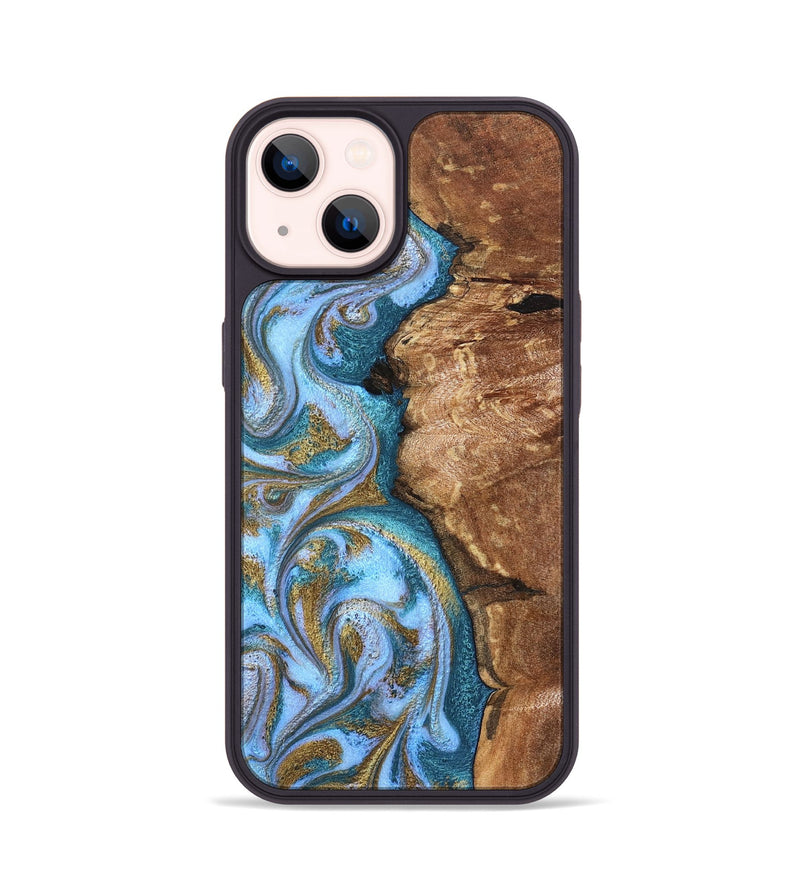 iPhone 14 Wood Phone Case - Kia (Teal & Gold, 827504)