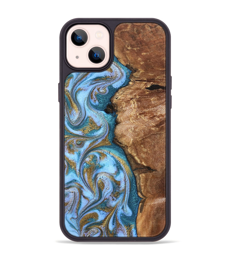 iPhone 14 Plus Wood Phone Case - Kia (Teal & Gold, 827504)