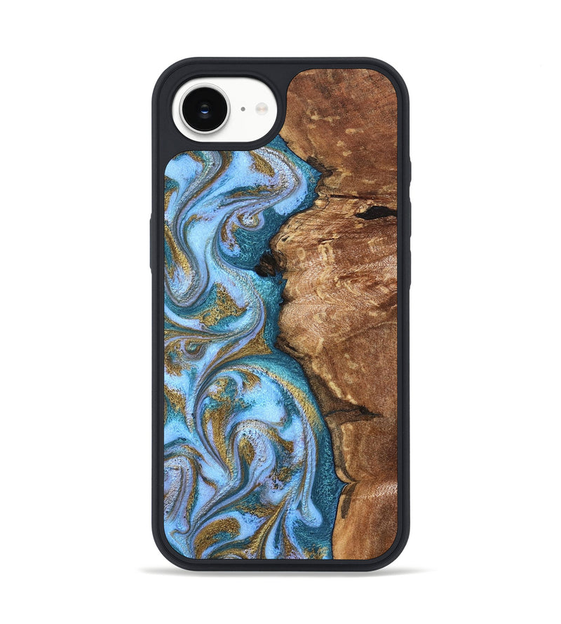 iPhone 16e Wood Phone Case - Kia (Teal & Gold, 827504)