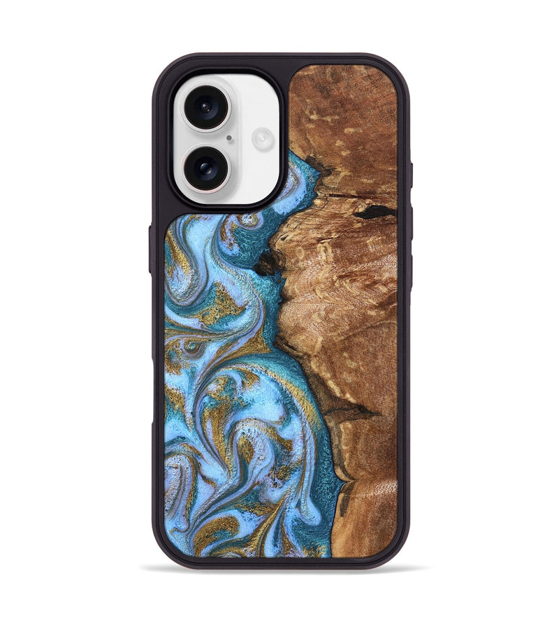 iPhone 17 Wood Phone Case - Kia (Teal & Gold, 827504)