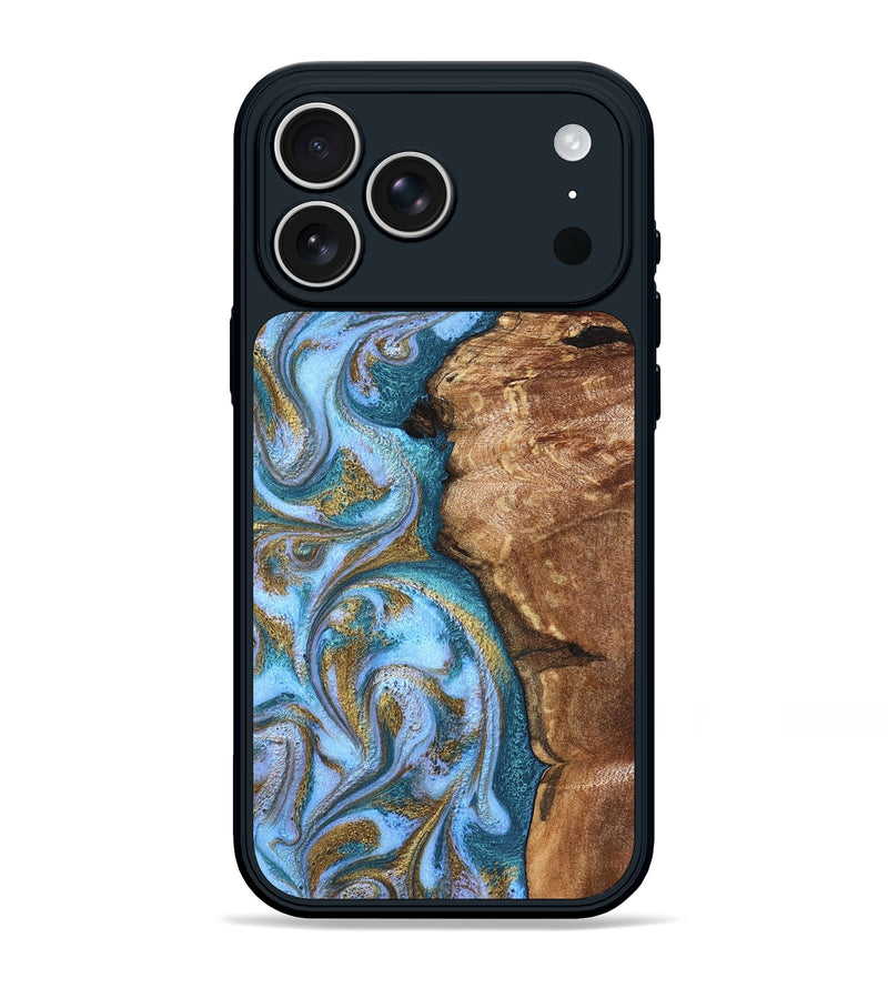 iPhone 17 Pro Max Wood Phone Case - Kia (Teal & Gold, 827504)
