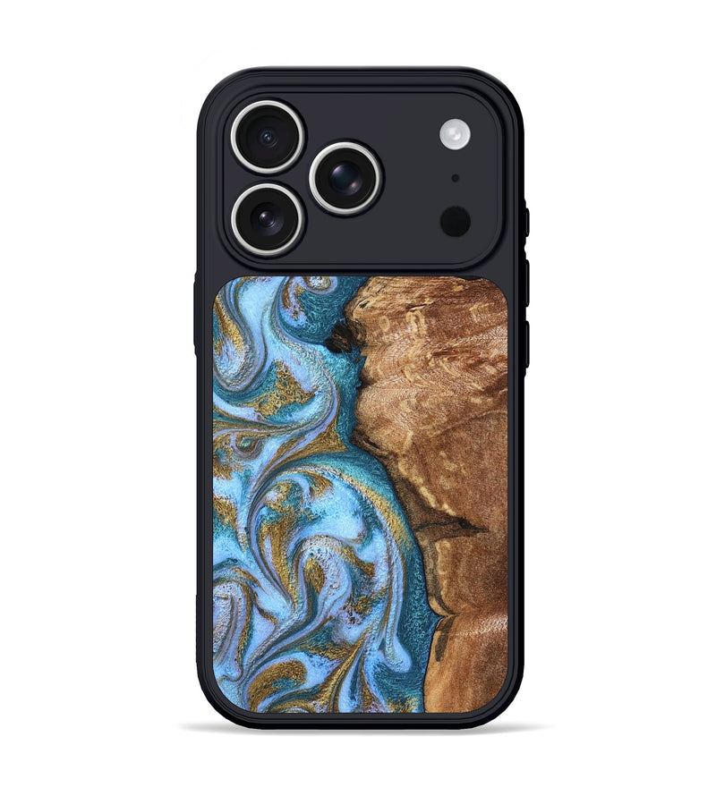 iPhone 17 Pro Wood Phone Case - Kia (Teal & Gold, 827504)