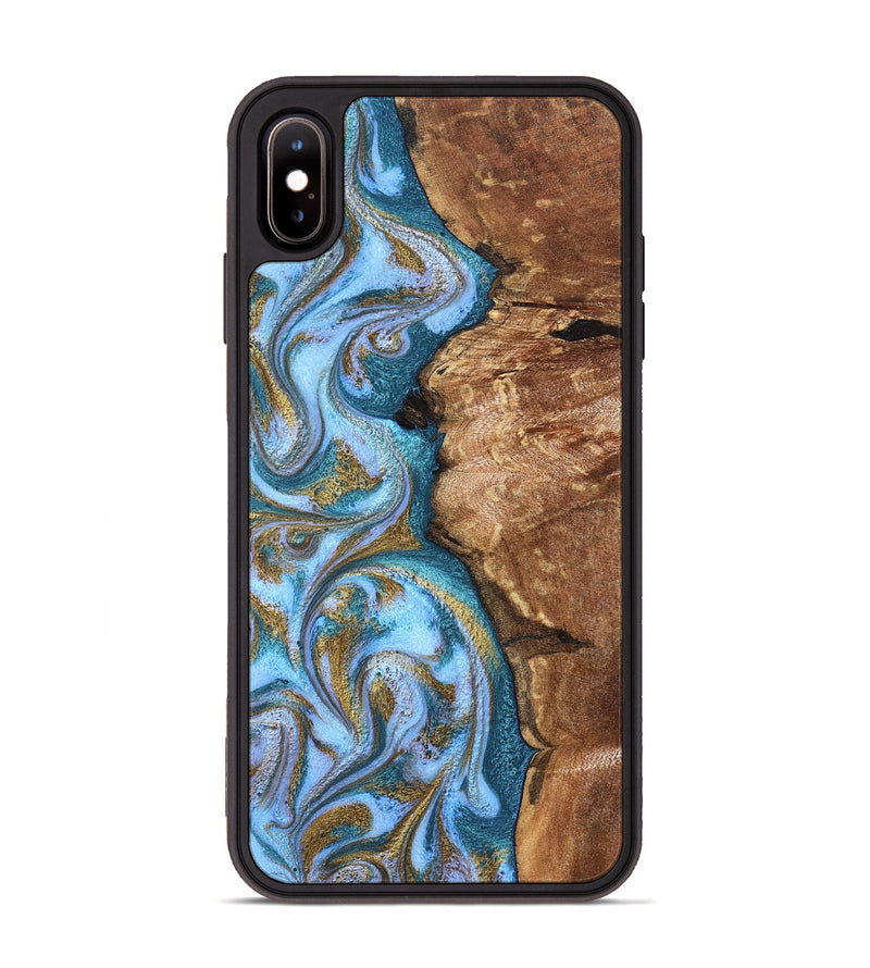 iPhone Xs Max Wood Phone Case - Kia (Teal & Gold, 827504)