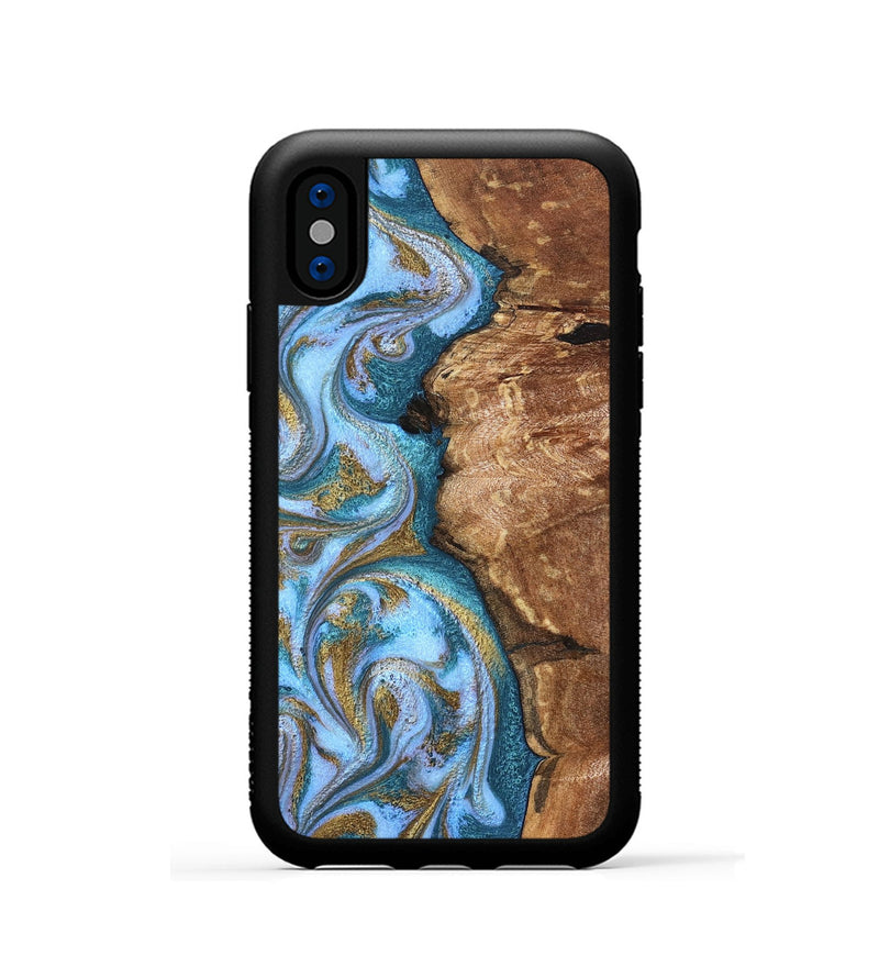 iPhone Xs Wood Phone Case - Kia (Teal & Gold, 827504)