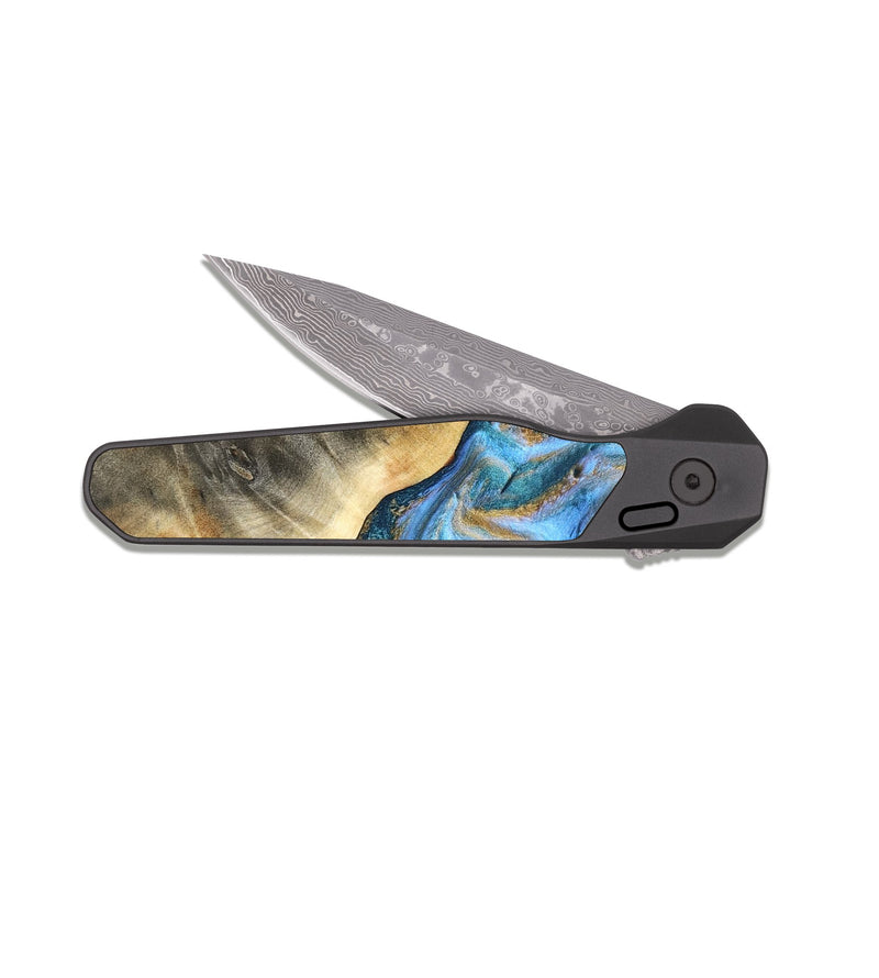 EDC Dark Damascus Wood Pocket Knife - Ayden (Teal & Gold, 827505)