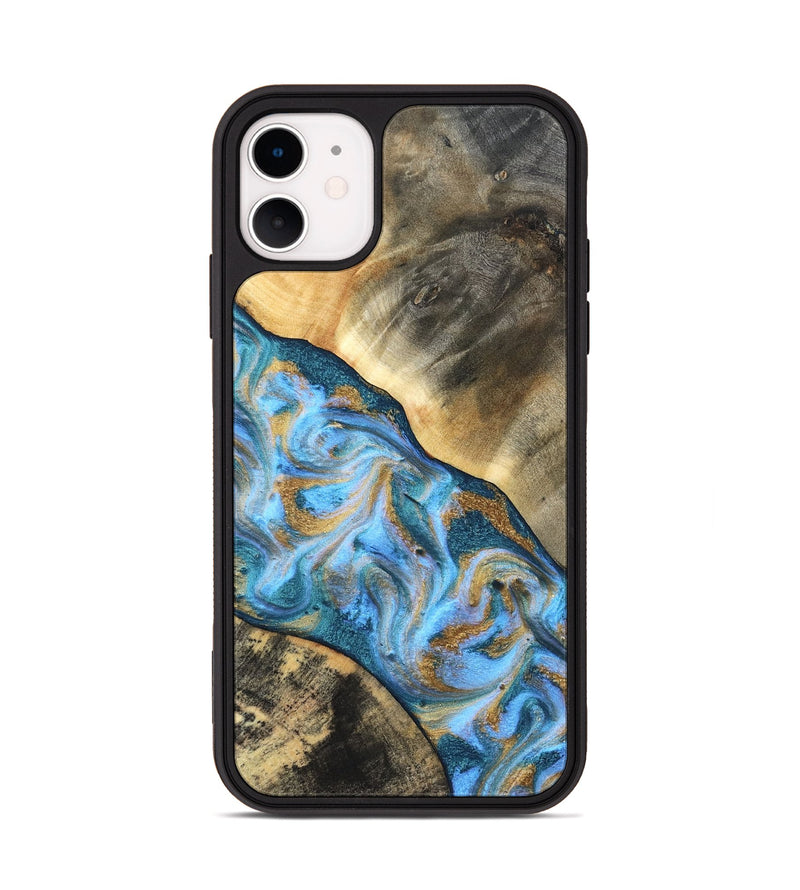 iPhone 11 Wood Phone Case - Ayden (Teal & Gold, 827505)