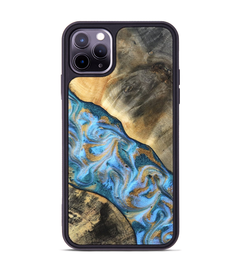 iPhone 11 Pro Max Wood Phone Case - Ayden (Teal & Gold, 827505)