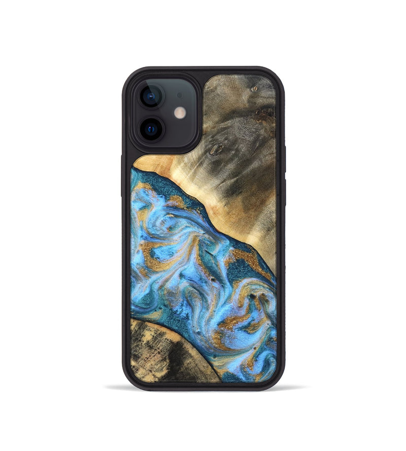 iPhone 12 mini Wood Phone Case - Ayden (Teal & Gold, 827505)