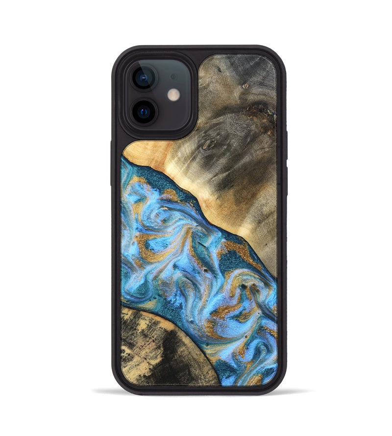 iPhone 12 Wood Phone Case - Ayden (Teal & Gold, 827505)