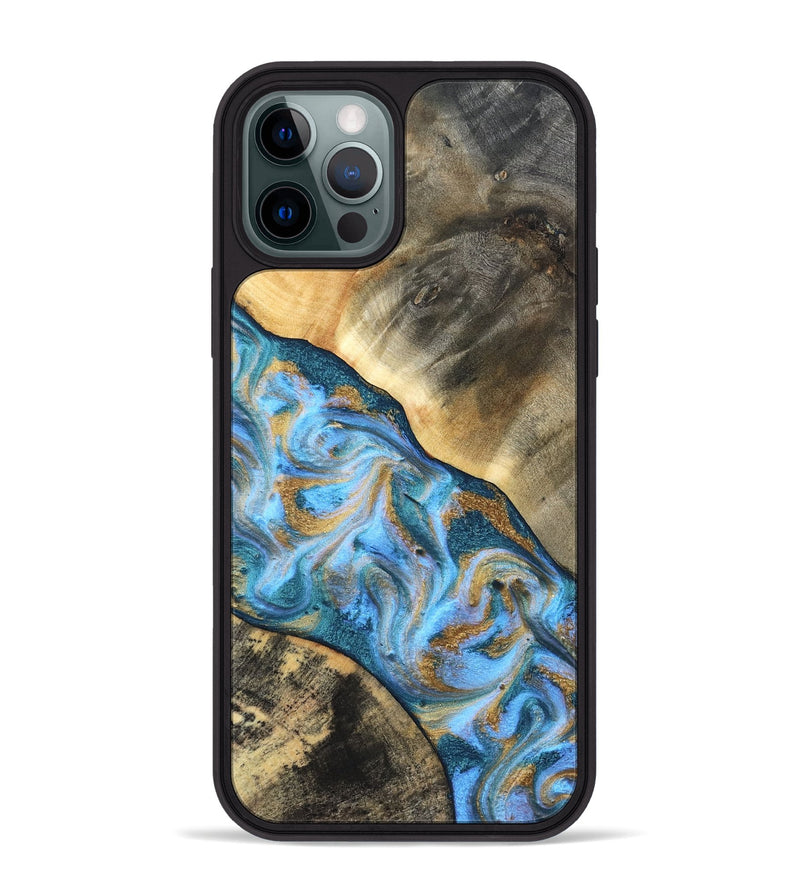 iPhone 12 Pro Max Wood Phone Case - Ayden (Teal & Gold, 827505)
