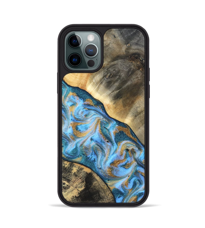 iPhone 12 Pro Wood Phone Case - Ayden (Teal & Gold, 827505)