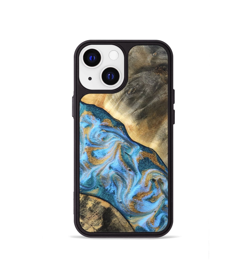 iPhone 13 mini Wood Phone Case - Ayden (Teal & Gold, 827505)