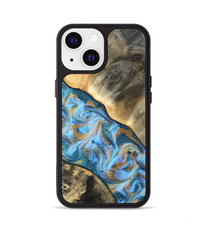 iPhone 13 Wood Phone Case - Ayden (Teal & Gold, 827505)